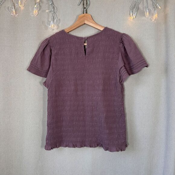 Madewell Lucie Flutter-Sleeve Smocked Bodice Top - Fig Size L - Picture 9 of 12